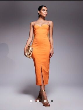 Vesper bengaline bandeau strappy midaxi dress in orange size 8